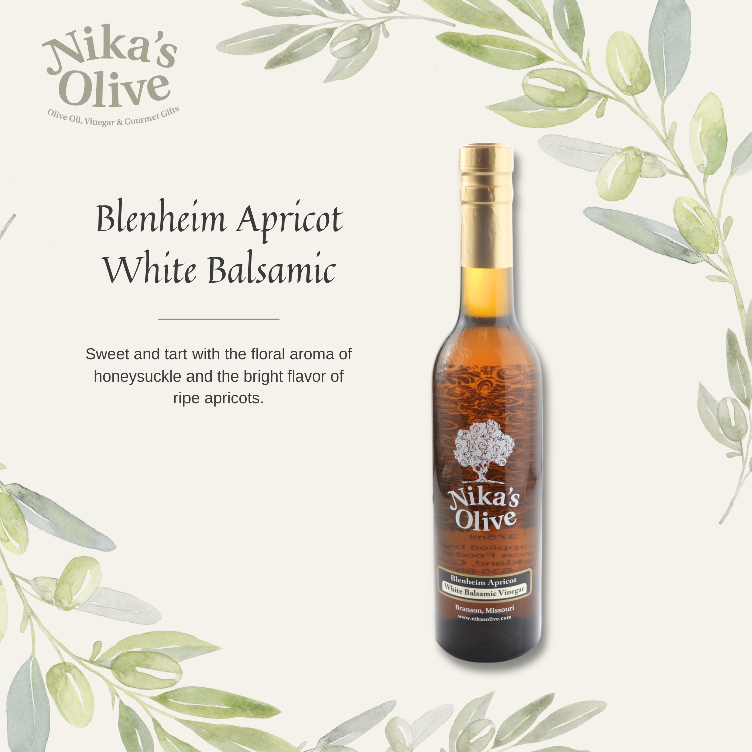ミカレモン Blenheim Apricot White Balsamic Vinegar — Nika's Olive | Ultra